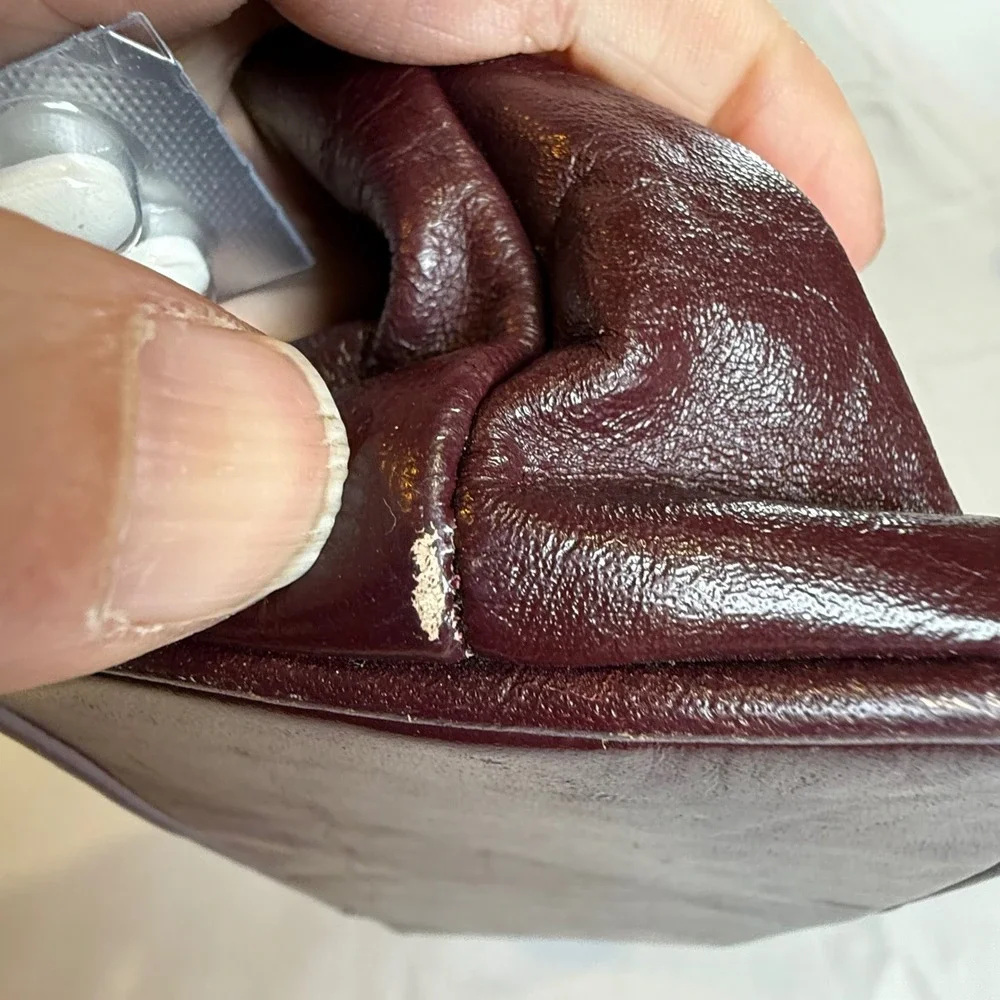 Vintage Burgundy Leather Handbag Top Handle Purse Gold‎ Tone Clasp